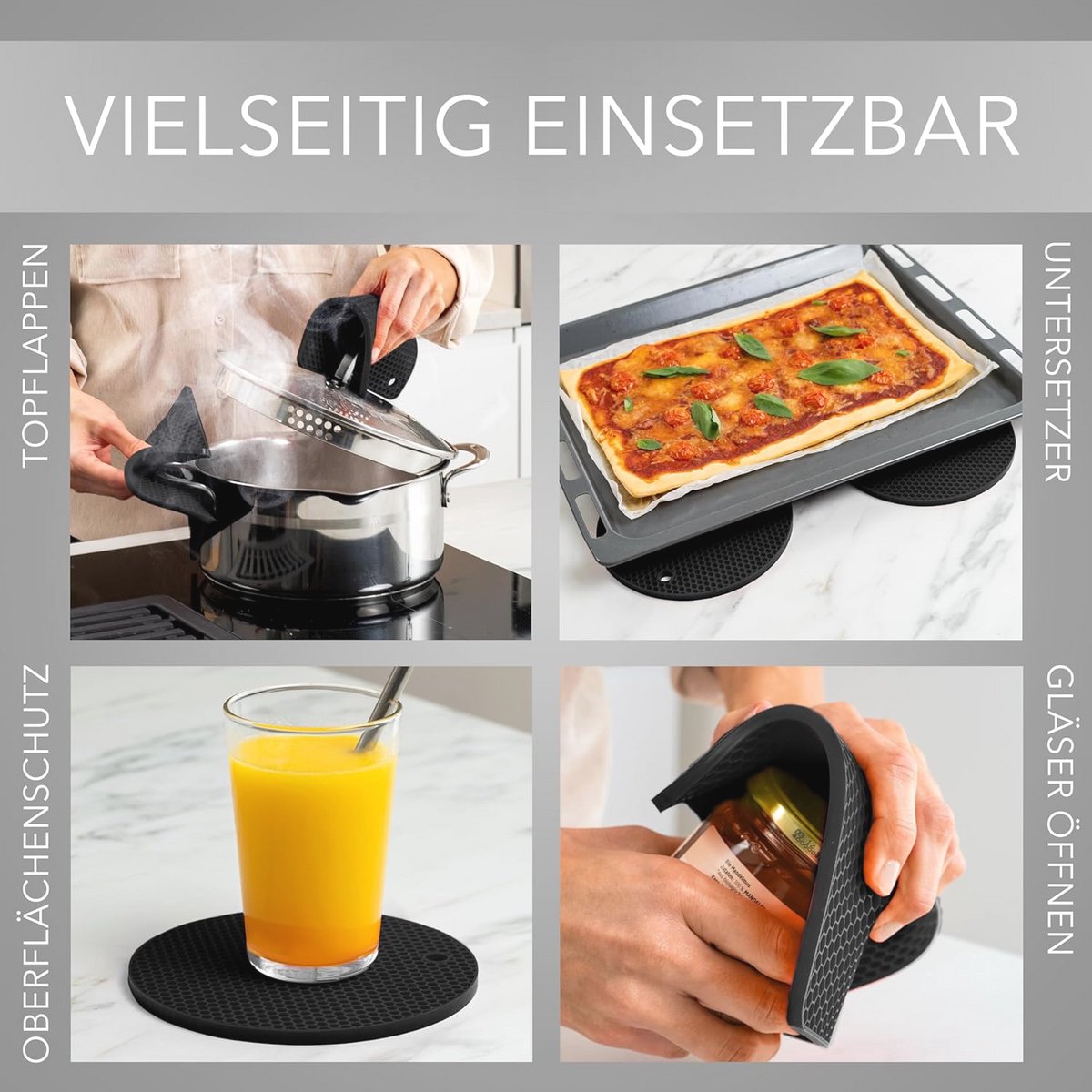 Siliconen Onderzetters Set van 4 - Hittebestendig, Antislip en Vaatwasserbestendig - Zwart