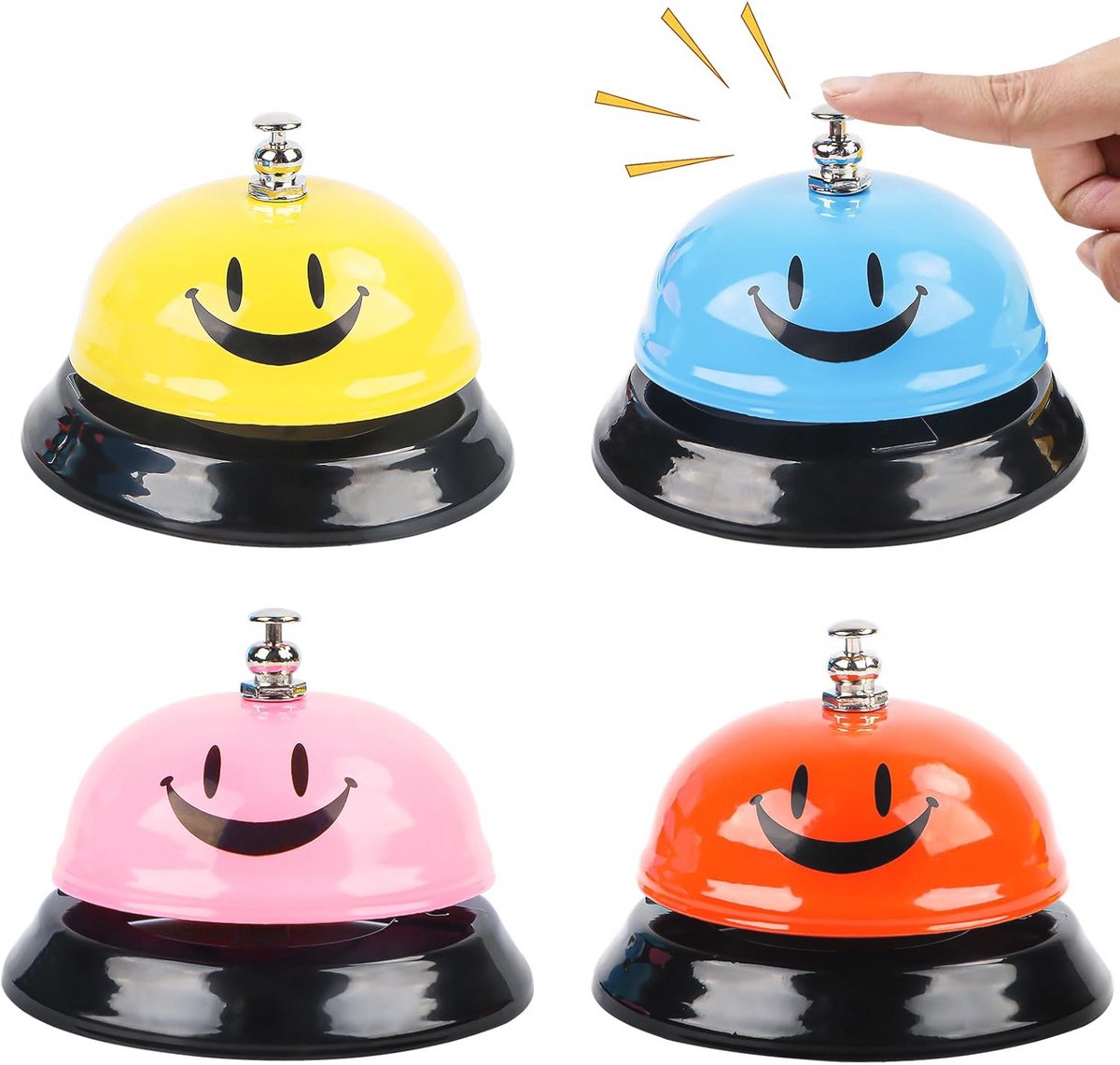 4 stuks tafelbel, tafelbel van roestvrij staal, belbel, trainingsbel, handbel met glimlachpatroon, hotelbel, receptiebel met knapperige bel, servicebel voor restaurants, hotels