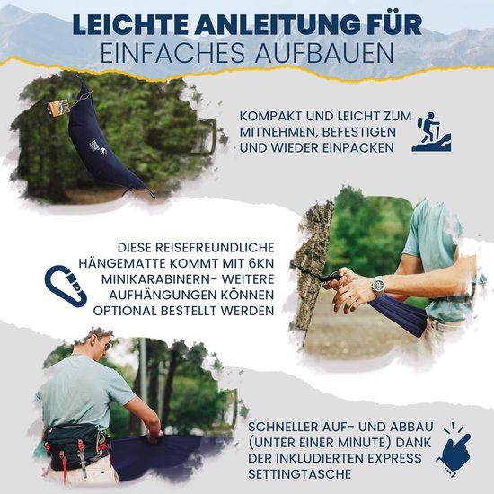 Hamac De Camping Avec Filet Anti-Moucherons - Capacité 300 Kg | Léger, Poche De Rangement, 2.9x1.5m - 4