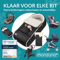 Sac de couchage bébé Monzana avec ours en peluche et lapin dans poussette, siège auto et buggy. Noir avec doublure en fourrure.