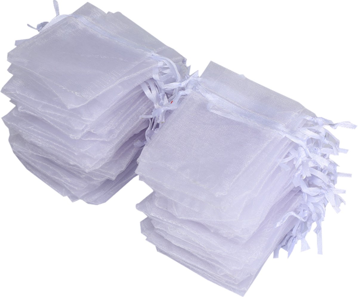 Organza Trekkoordzakjes 100 Stuks voor Sieraden Bruiloft Snoep Opbergzak (Wit)