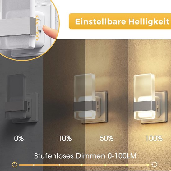 Nachtlampje met schemeringssensor - Dimbaar LED stopcontact lamp voor kinderen - Warmwit licht voor hal, slaapkamer, trap, keuken en badkamer — afbeelding 4