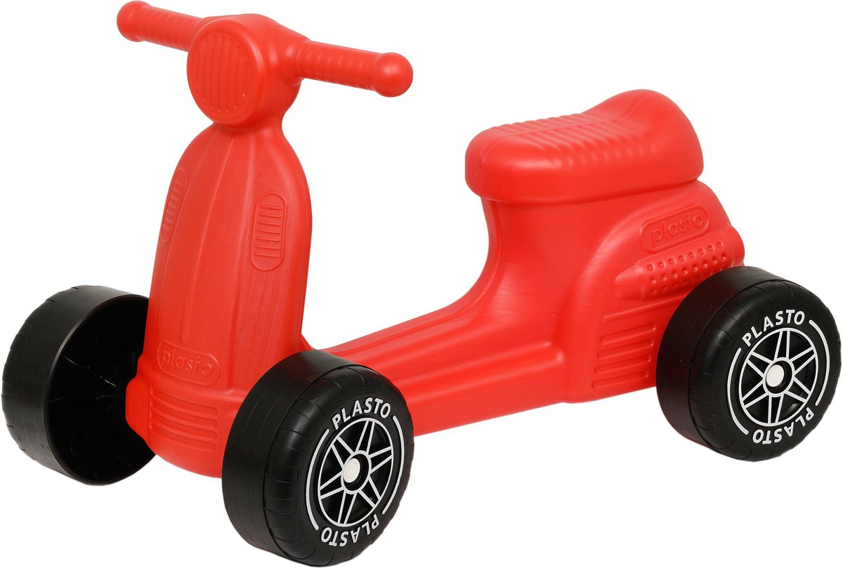 Plasto Scooter Rood - Baby Walker - Stille Wielen - Loopauto - Zithoogte 22 cm - Stevig Kunststof - Gemaakt in Finland - Vanaf 1 Jaar