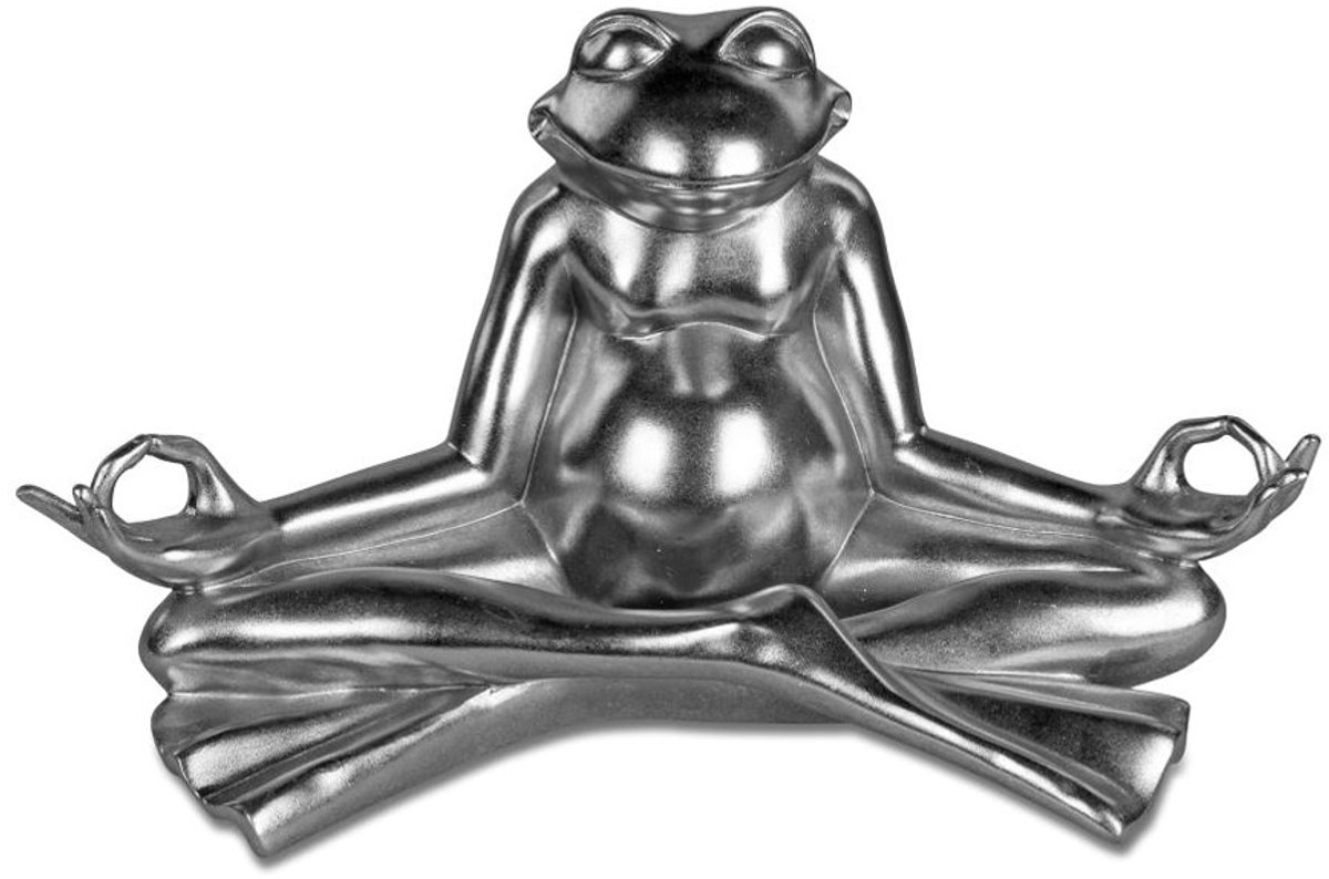 Boltze Kikker - Yoga- Polyserin - Zilver - 34 x19x21cm - Beeld - Decoratie