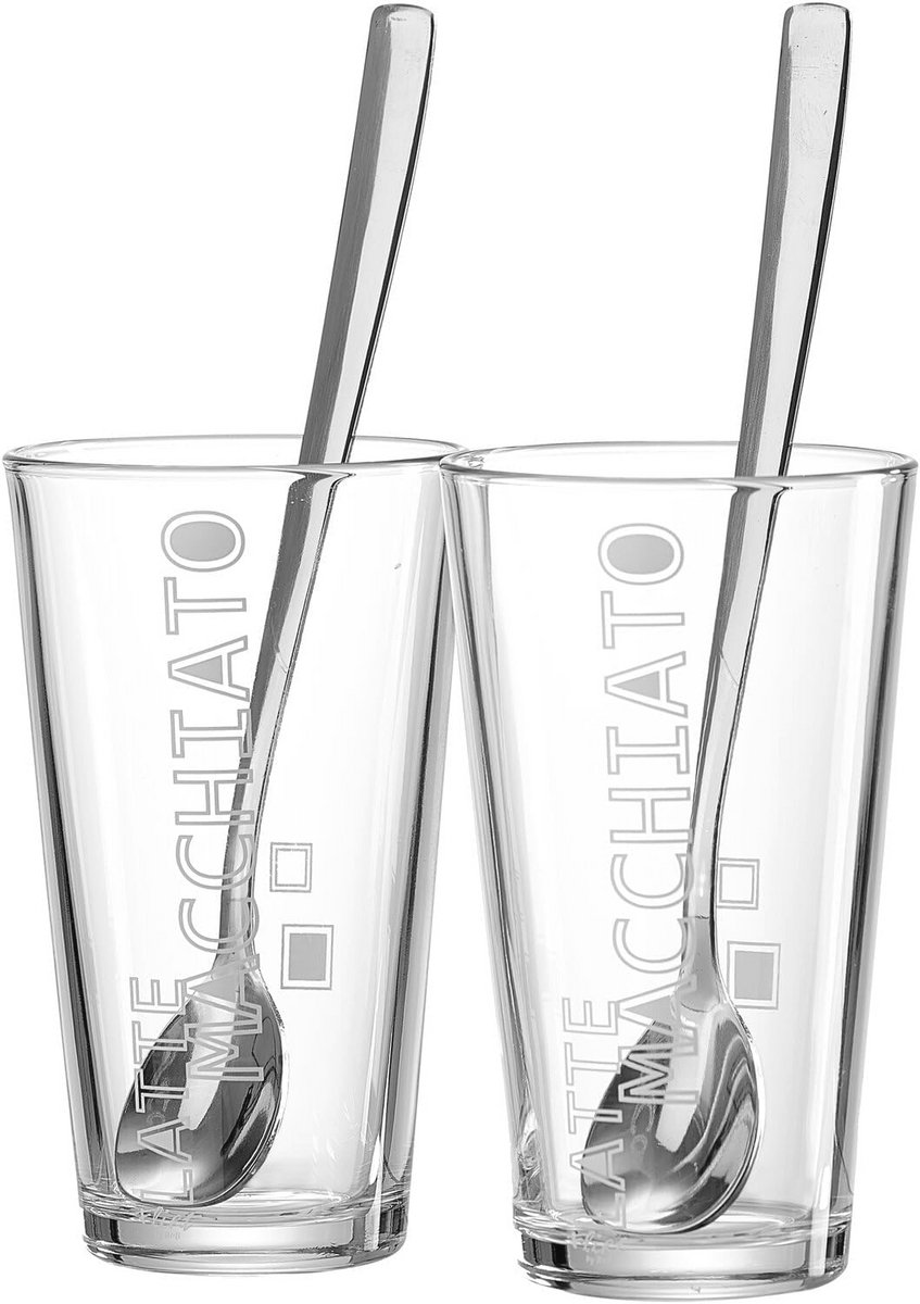 Latte Macchiato glazen set 4-delig met extra lange lepels