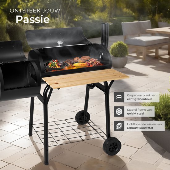 tectake Houtskoolbarbecue rookton 3 in 1 - zwart - 400820