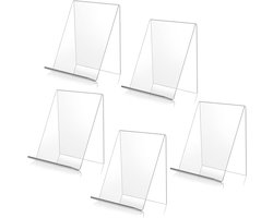 Boekstandaard van acryl, 5-delig, transparant, veelzijdig inzetbaar, displaystandaard van acryl, voor het weergeven van boeken, notitieboeken, fotoalbums