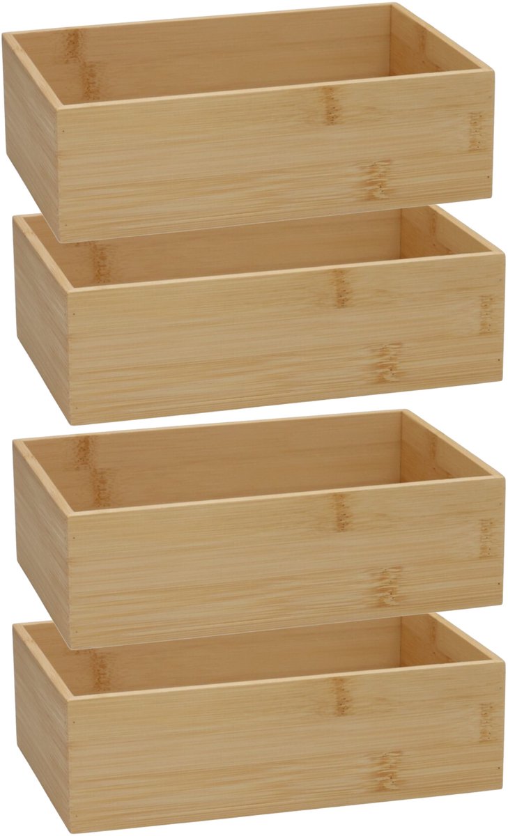 Gerimport Lade organizer - 4x - bamboe hout - 23 x 15 x 7 cm - bakje - kast organizer - organizer - doos