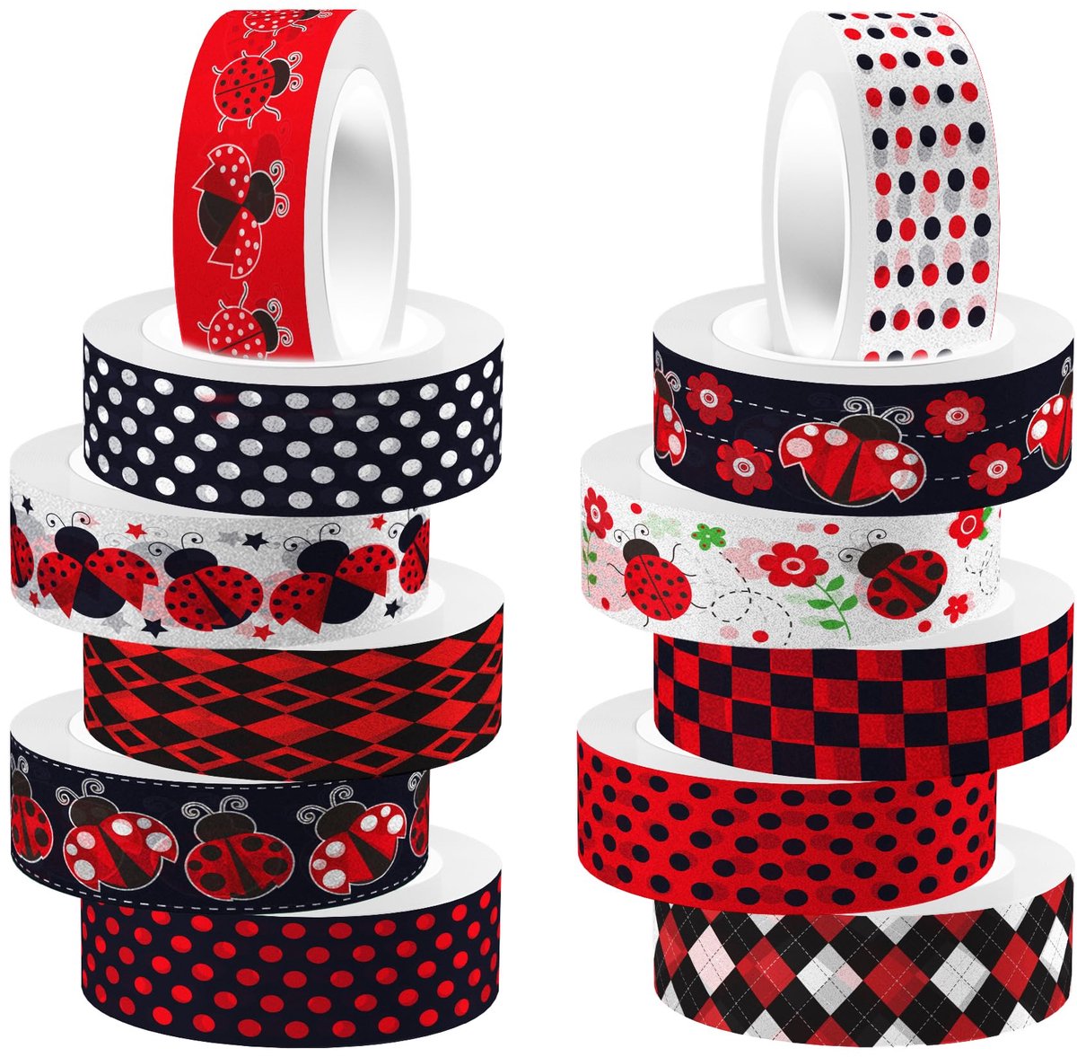 IMPERATORIS® 12 rollen Ladybird decoratieve Washi-Tape Bullet/Junk Journal - Stickers Volwassenen - Plakband - 15 mm - Washi Tape - Afplaktapes
