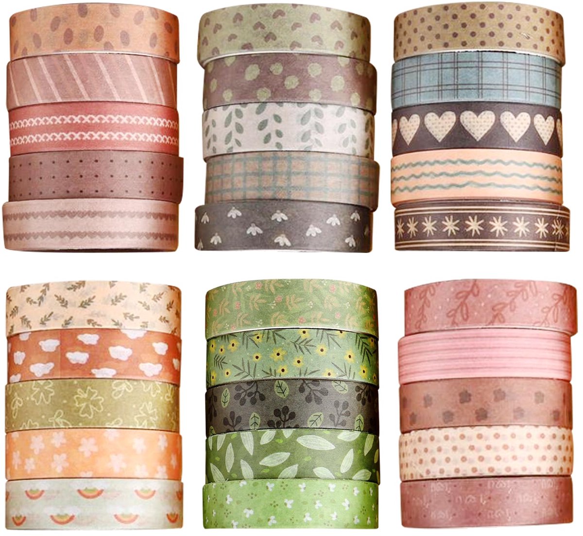 IMPERATORIS® 30 rollen decoratieve Washi-Tape Bullet/Junk Journal - Stickers Volwassenen - Plakband - 10 mm - Washi Tape - Afplaktapes - Regenboogbossen