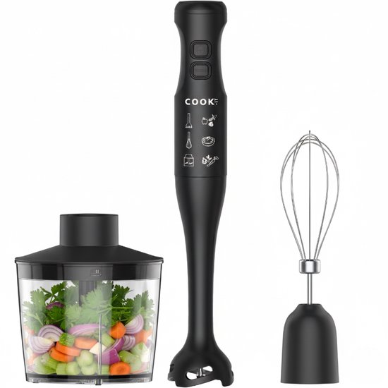 Mixeur plongeant 3 en 1 COOK-IT - 2 vitesses (normale et Turbo) - Mélange et réduction en purée puissants - Comprend un hachoir et un Garde - Pour des préparations de cuisine rapides et polyvalentes