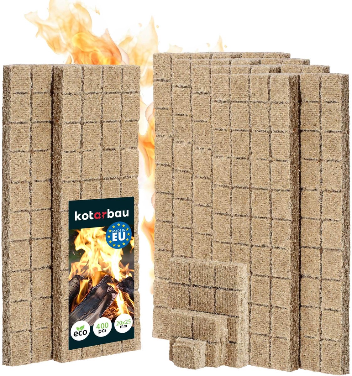 KOTARBAU® 400 Stuks Aanmaakblokjes voor Open Haard, Houtwol, 25x8x13 cm, Aanmaakwokkels, Aanmaakblokjes voor Houtkachel, BBQ Open Haard