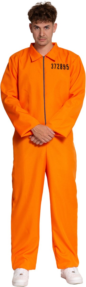 Partychimp Gevangene Kostuum Heren Oranje Boevenpak Overall Verkleedkleding Volwassenen Carnaval Themafeest - Oranje - XL