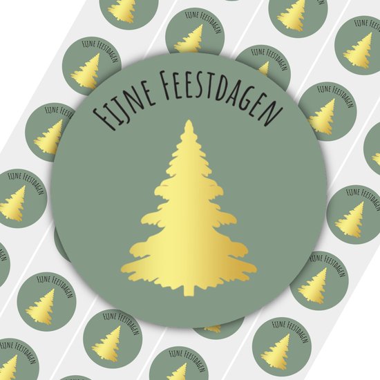 250x Autocollants – Joyeuses fêtes – 40 mm – Étiquettes – Autocollants cadeaux – Vert olive/ Or – Rond