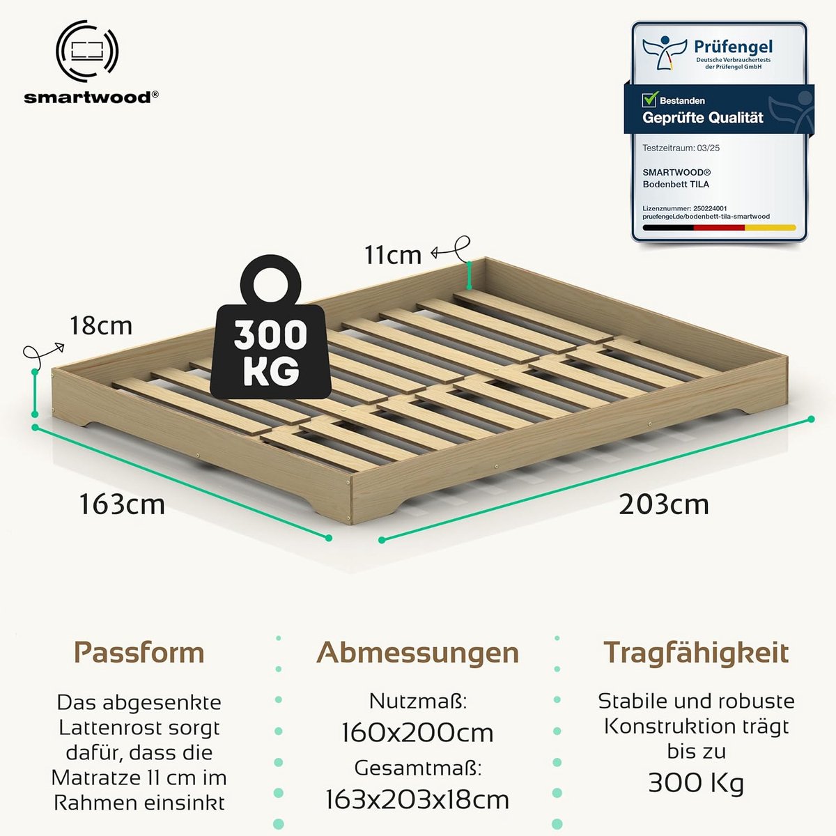 Premium Houten Bed 160x200 cm – FSC-gecertificeerd Grenenhout – Stevig Tweepersoonsbed met Lattenbodem – Modern Scandinavisch Design – 300 kg Draagkracht – Natuurlijk Hout – Nuvanohome