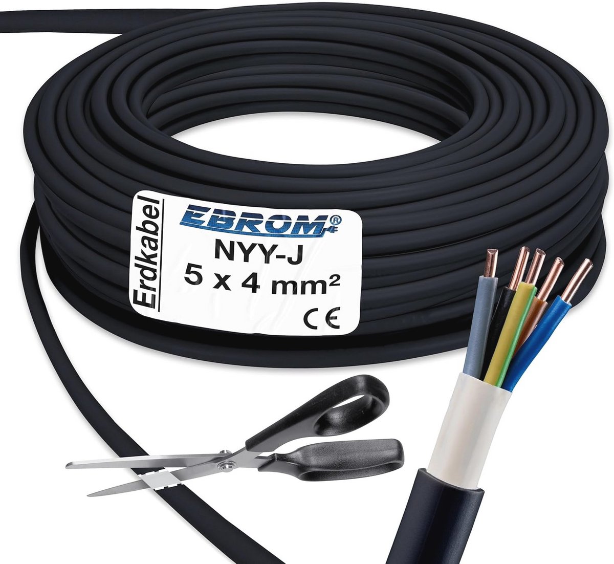Aardkabel 5x4 mm² - Krachtstroomkabel - PVC Aardleiding - Per Meter Verkrijgbaar