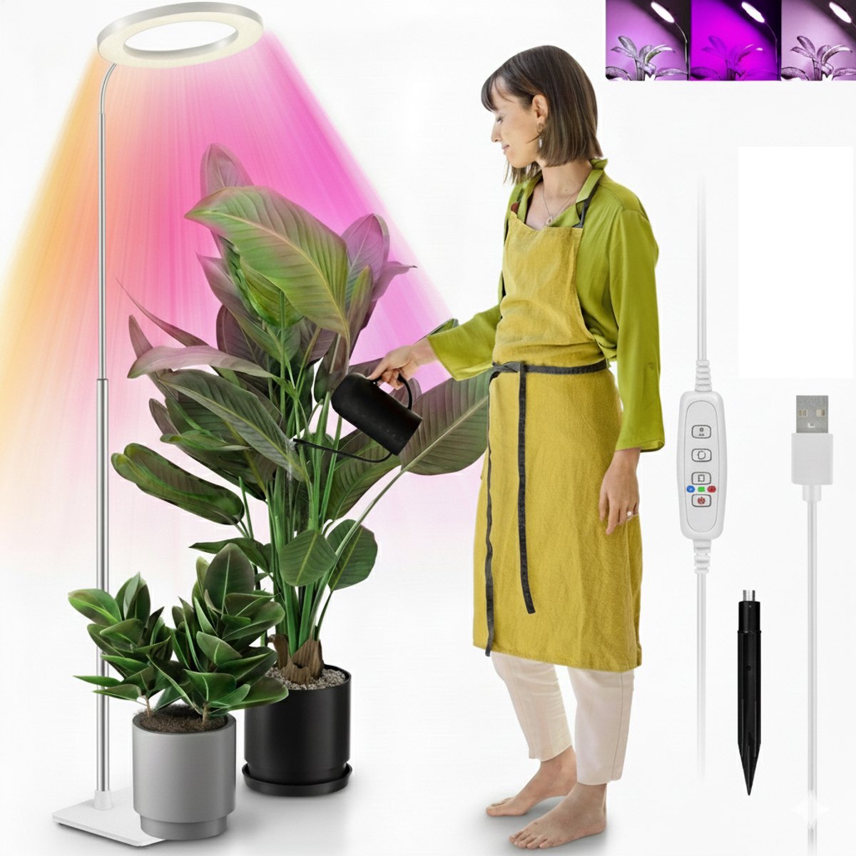 MUPOO groeilamp planten Met voet Wit 72 LEDS - kweeklamp led full spectrum met Dimbare Helderheid -10-traps dimmen- erstelbaar (35-155cm)-Timer 3/9/12-Indoor planten lamp - LED verlichting