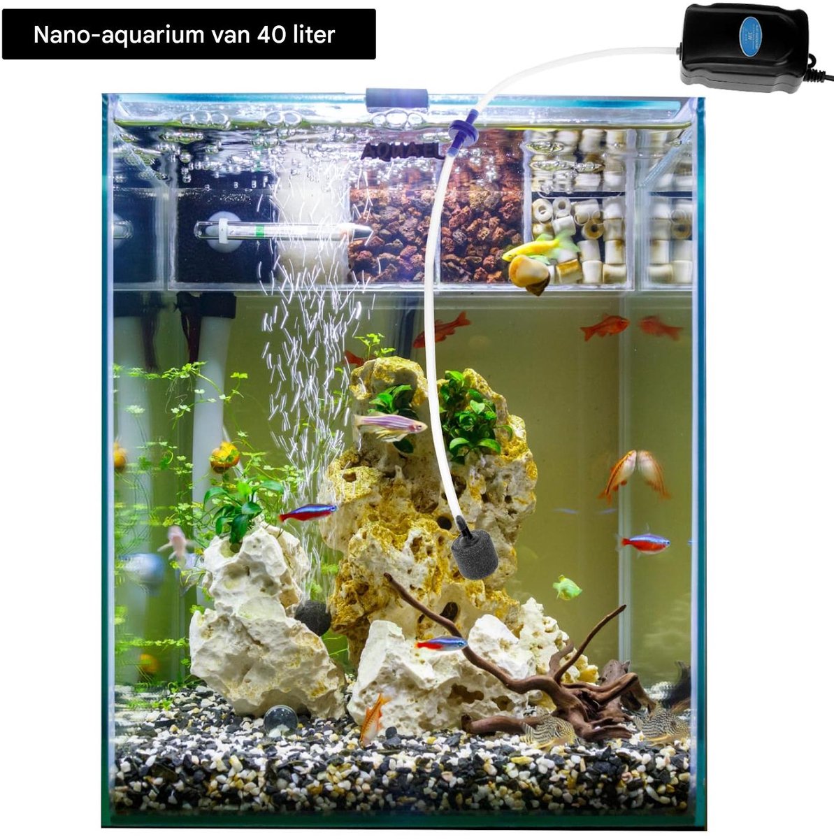 Ynkkvre - Luchtpompje - Stille - Luchtpomp - Aquariumluchtpomp - Luchtpomp - aquarium - Luchtpompset - 2 - L - min - 3W - stil - 5 - 300L - Complete - set thumbnail 6