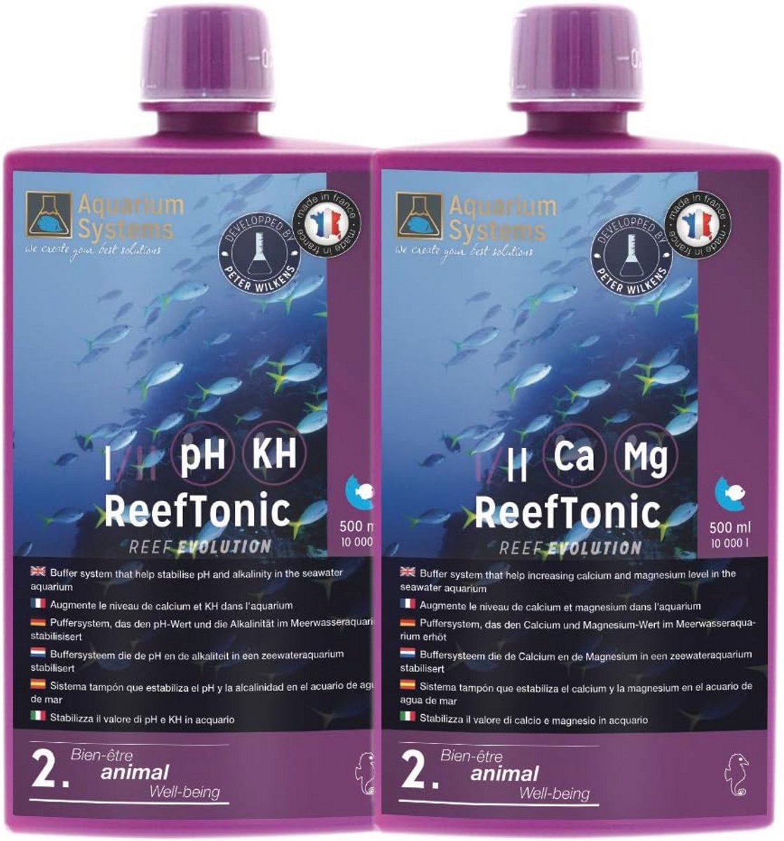 Aquarium Reef Evolution Tonic 1 en 2 - 2 x 500 ml voor Stabilisatie van pH en Alkaliniteit