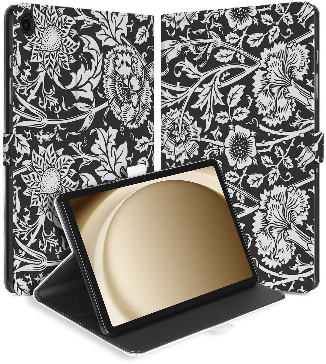 Tablet Book Case Black Flowers Samsung Galaxy Tab A11 Plus