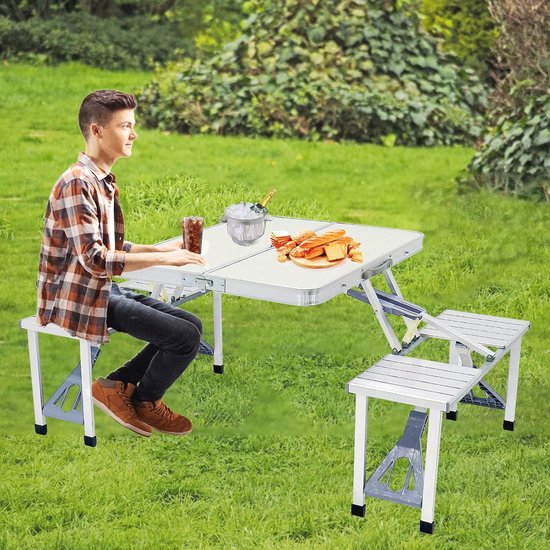Opvouwbare Campingtafel met 4 Stoelen en Paraplu Gat - Ideaal voor Picknicks en BBQ — afbeelding 2