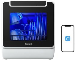 Ventux® Mini Vaatwasser Incl. App – 8 Programma’s – 2-4 couverts - Vaatwasser Vrijstaand Voor Camping - 900 Watt Afwasmachine – 42,5 x 42,8 x 45,8 cm - Wit