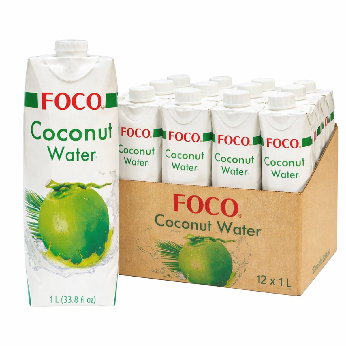 FOCO Kokoswater Naturel – 12 x 1 L – 100% Natuurlijk – Zonder Toegevoegde Suikers - Voordeelverpakking