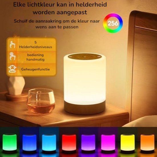 Ronte - Touch Dimbaar Bedlampje met 256 RGB Kleuren - Draadloze Oplaadbare Tafellamp & Nachtlampje van ronte — afbeelding 2