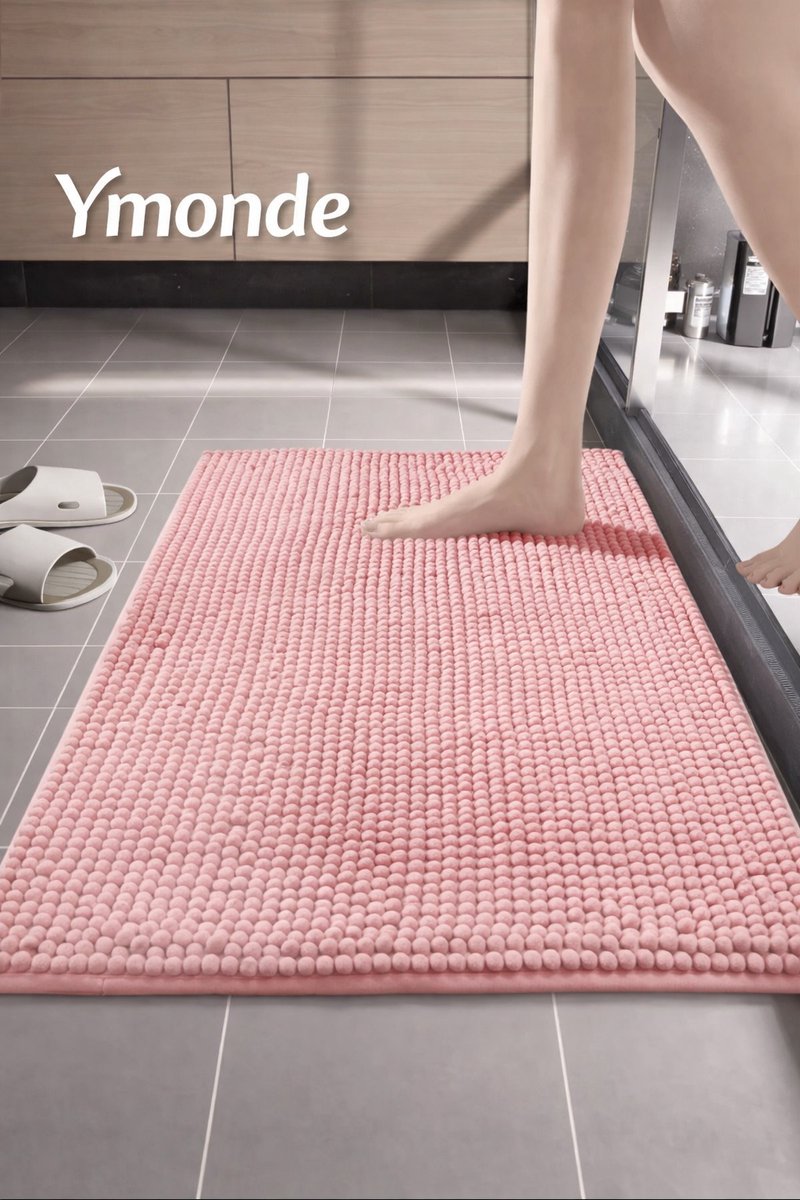 Ymonde Roze Anti-Slip Badmat met Noppenpatroon – 40×60 cm – Waterabsorberend – Badkamer Mat – Veilig & Comfortabel