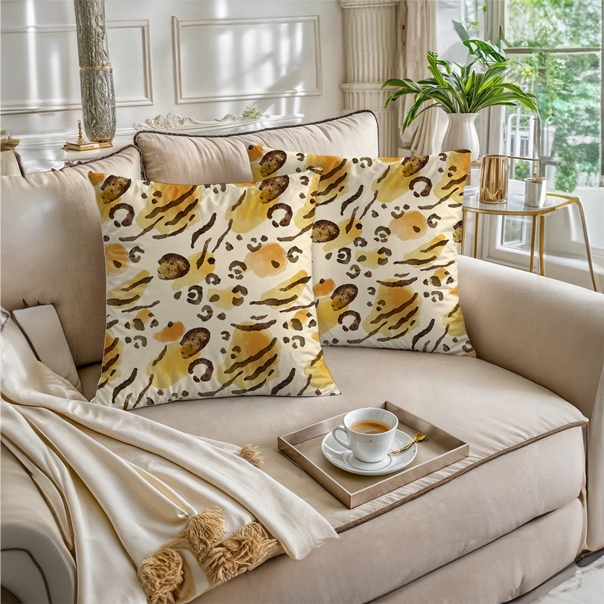 Boraboi® Luxe Decoratieve Kussenhoezen set van 2 , Zachte Suède Touch- 30x50cm -(Bruin,Geel,Crème Kleur)