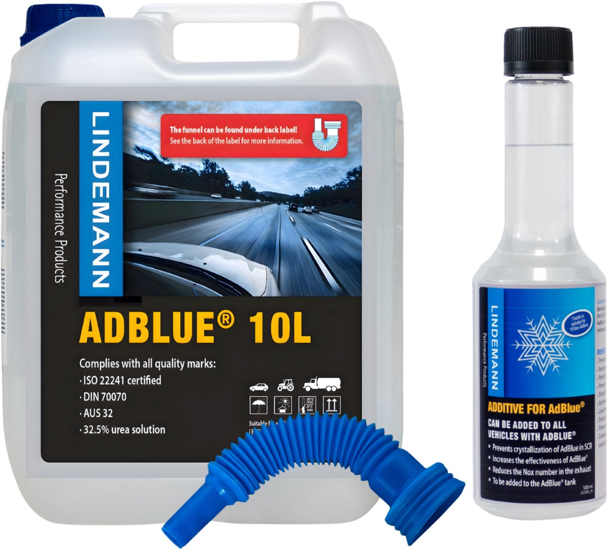 Lindemann AdBlue® Bundel - AdBlue® 10 Liter & AdBlue® Additief - Anti Crystalisatie - Voor alle Automerken - Inclusief Handige Vulslang (Achter Etiket/ In de Kan)