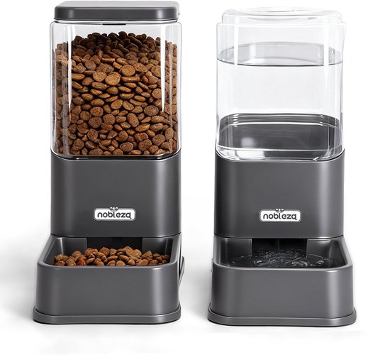 Nobleza 40DCM - Automatische Dierenvoederset - Set van 2 - Fontein kat - Dier Voeder - zwart