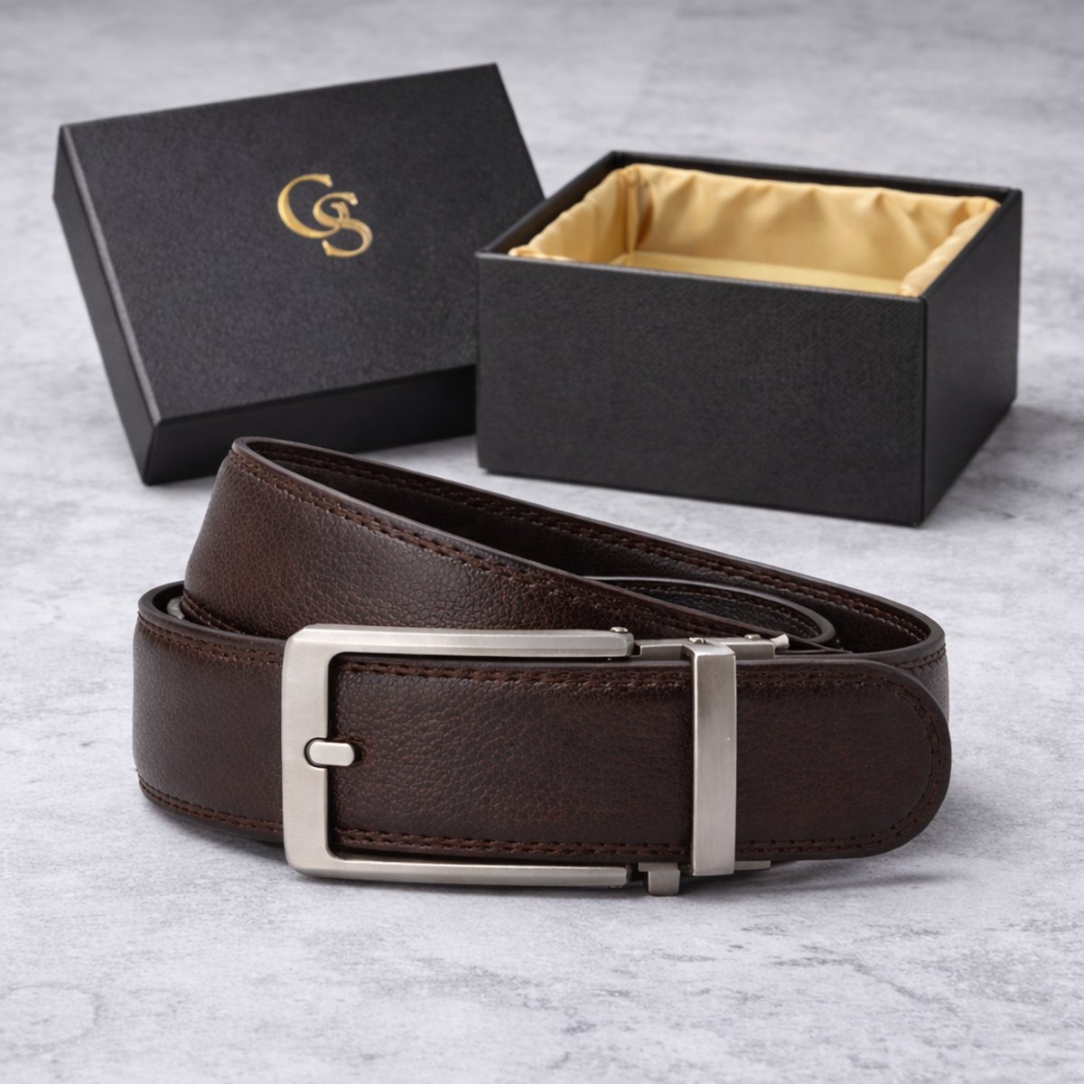 GoldStandard - Riem heren - Leren riem heren - Riem zonder gaatjes - Volnerf Leer - Bruin