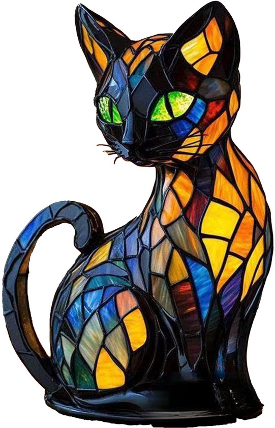 Kattennachtlampje - Kattenlamp - Retro Tafellamp - Retro Bureaulamp - Kunstnachtlamp voor Huisdecoratie - Cadeau voor Kattenliefhebbers - Zacht Warm LED Licht - Verzwaarde Antikantelbasis - Energiezuinig & Oogvriendelijk - Glanzend Hars Design