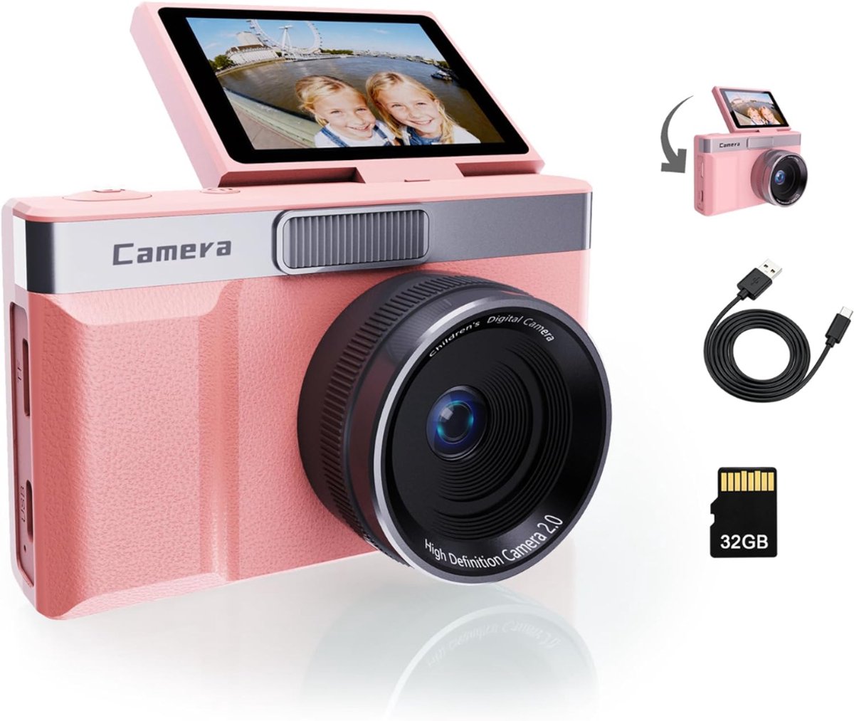 SNJY® Vlog Camera voor Beginners - Videocamera voor Kinderen - Handycam - 1080p - Roze