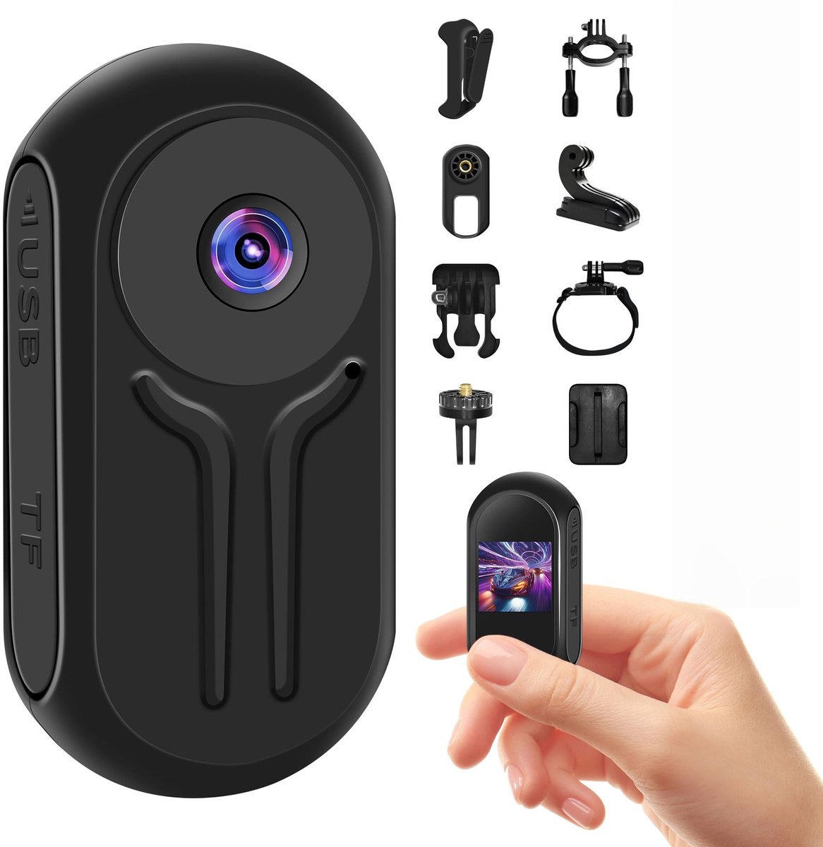 Ynkkvre - Mini Action Cam - Action Camera - Sport Camera - Bodycam - Lichaamscamera - Handsfree POV-camcorder - 1080p HD & nachtzicht - Cyclische opname tot 120 min - Magnetische accessoires - 350 mAh batterij