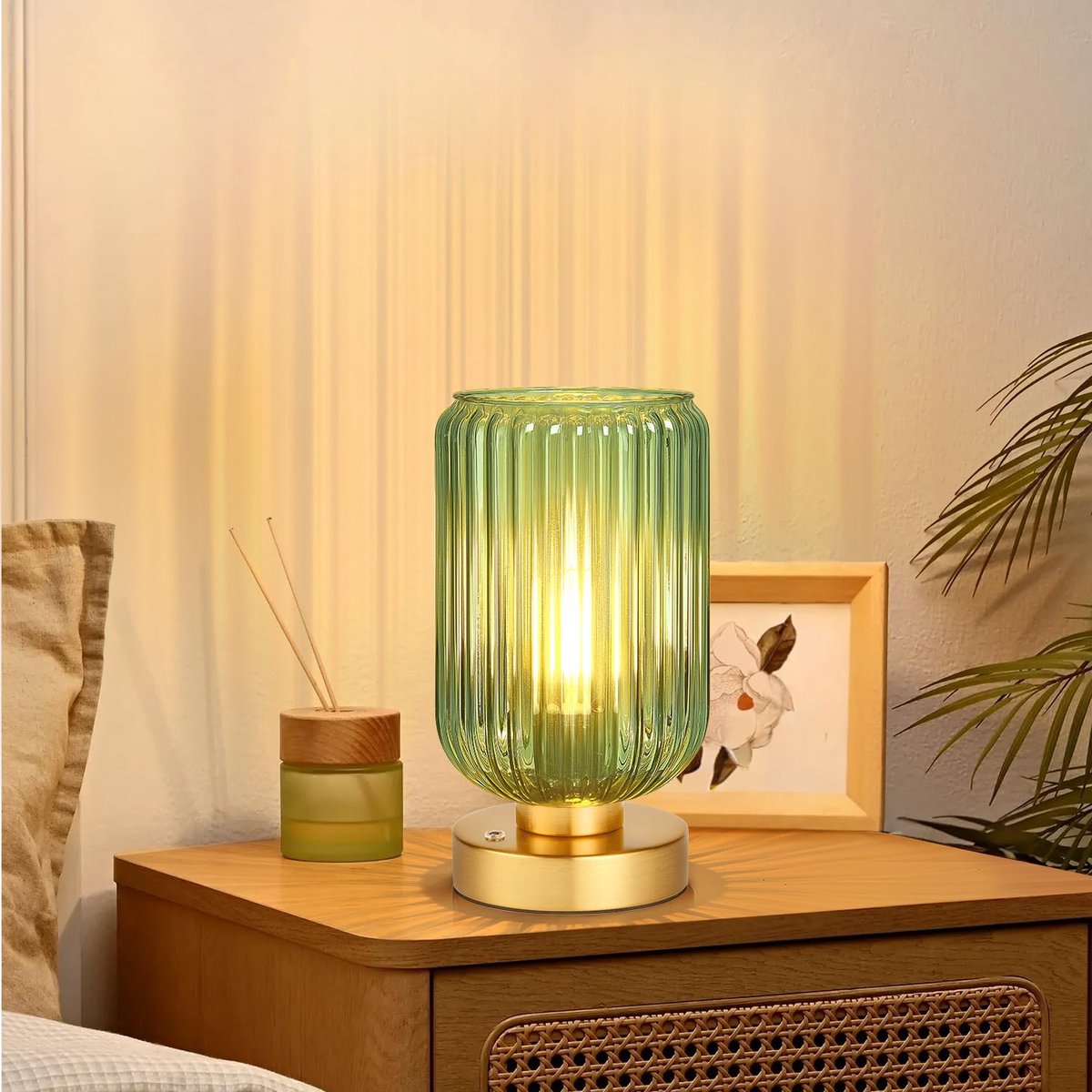 MUPOO Set van 2 Draadloze Tafellamp Modern met touch - Oplaadbare 7500 mAh - met Dimfunctie - Gouden voet en Groene Glazen Kap voor woonkamer - E27-fitting - Vintage Bedlampje — cadeau in Wonen & Interieur - foto 7