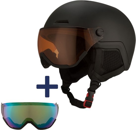 GO-OFF XTREME skihelm met 2 vizieren (blauw-groen en oranje) maat L