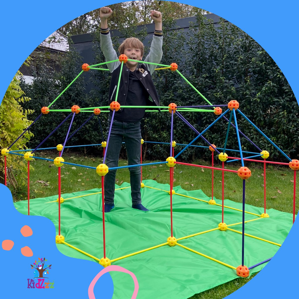 KidZzz® Gigafort XXL Uitbreidingsset - Bouw nóg grotere forten- Uitbreiding - Upgrade - Set met Extra lange Stokken - Extra grote Draagtas - Bouwspeelgoed - Hut bouwen - Speeltent - STEM speelgoed - Constructiespeelgoed - Bouwset - 45 onderdelen — afbeelding 20