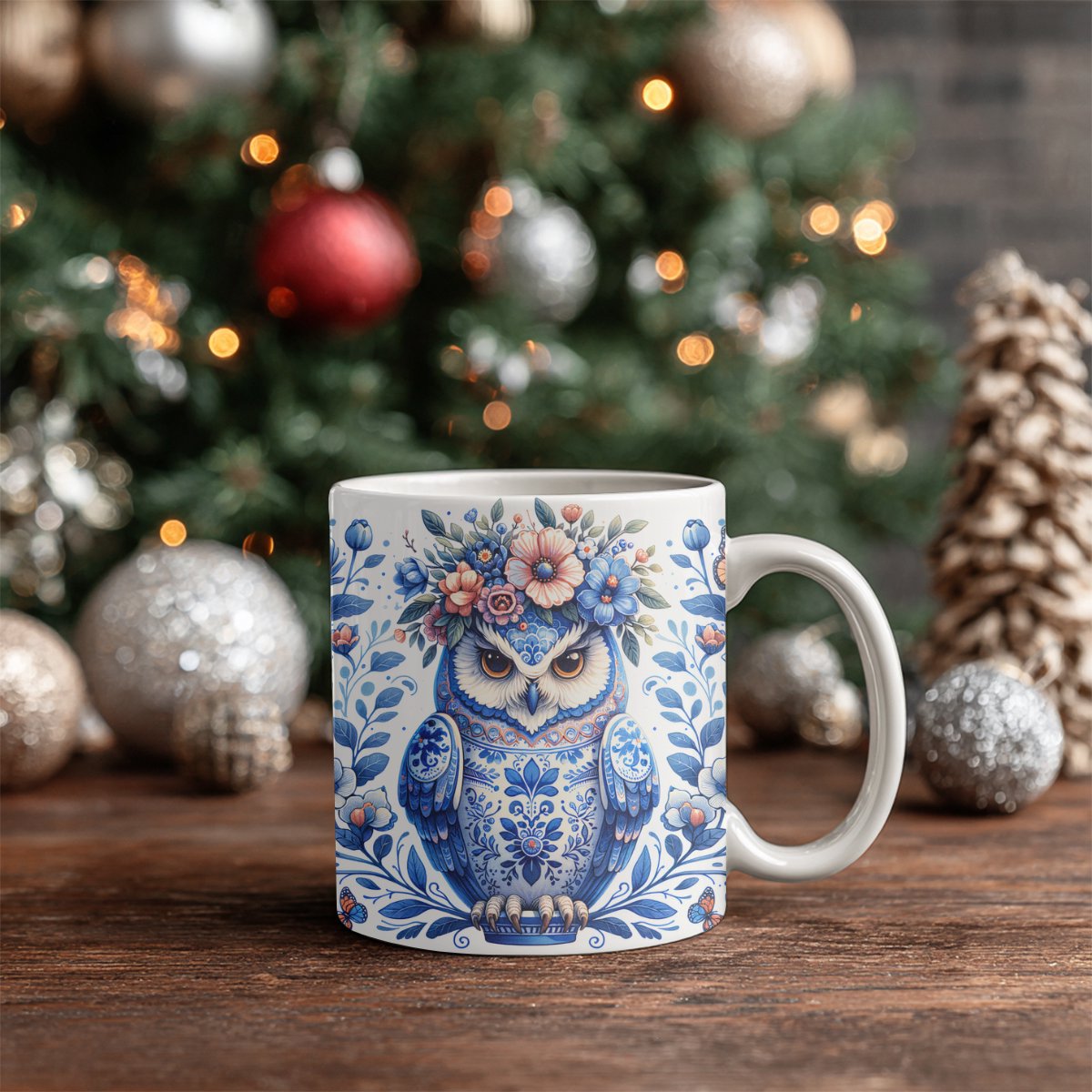 Delftsblauwe Koffiemok met dieren – Hollandse decoratie – Chocolade mok - Nederlands cadeau - Uil - kindermok