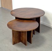 Salontafels rond set 60 en 80cm Japandi walnoot mangohout