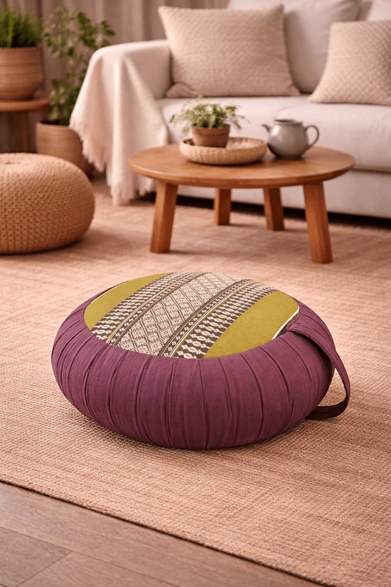 Zafu kussen - Coussin de yoga - kussen de Méditation - Coussin de méditation ronde - kussen Thai - Kapok - 40x40x18 cm - Vert / Brown