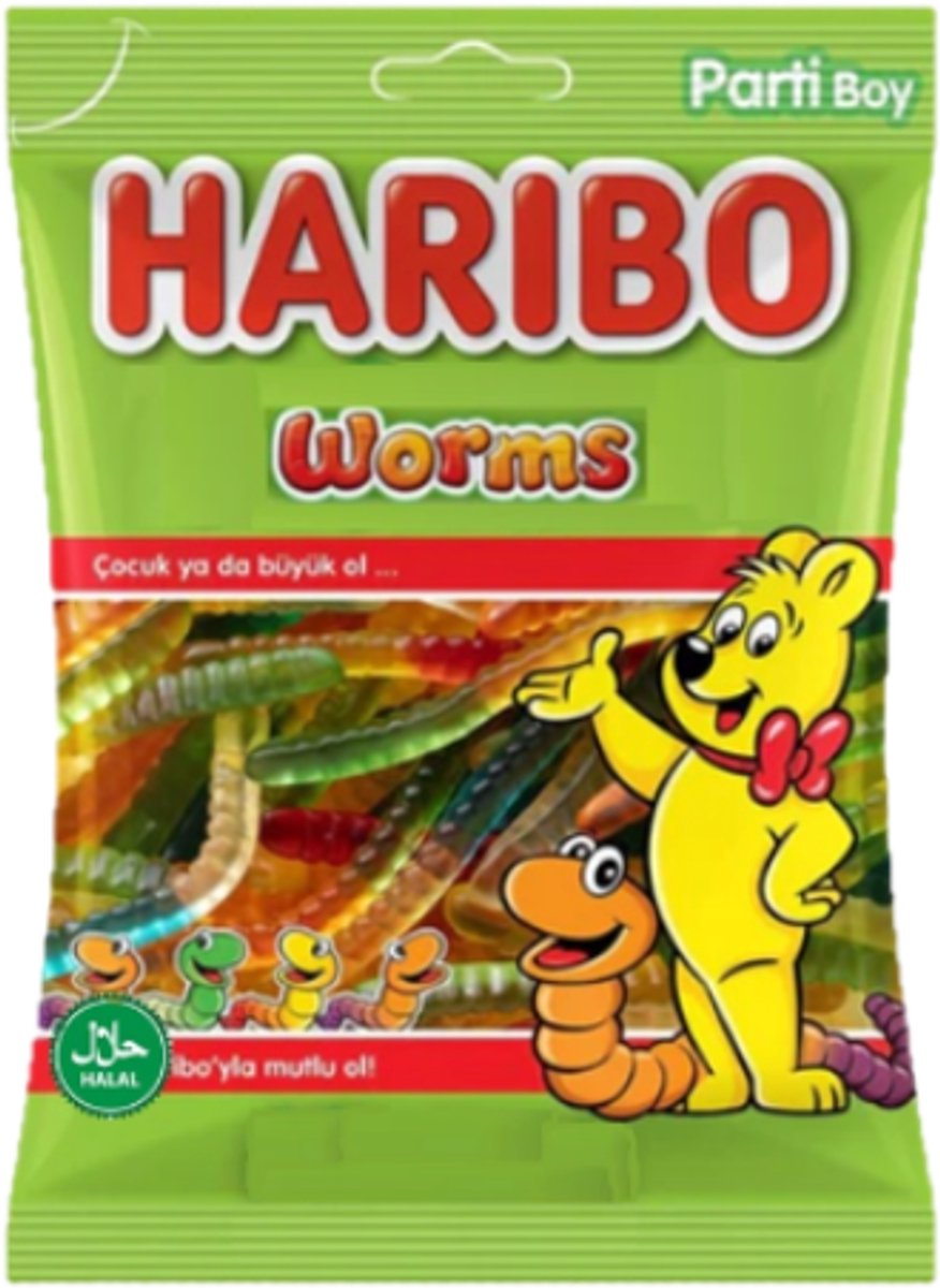 Haribo Worms – Fruitgom – Halal - 30 x 100gram Voordeeldoos