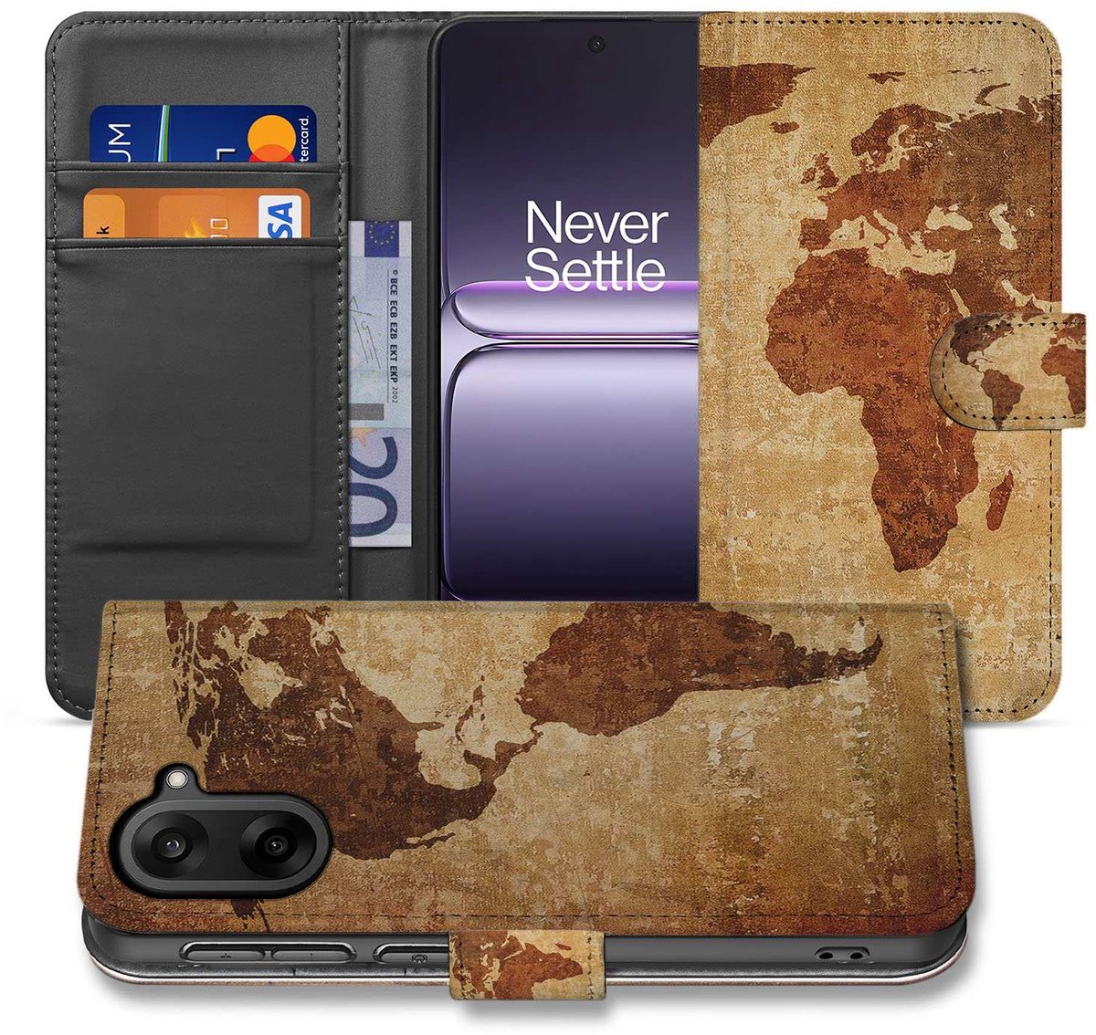 Bookcase OnePlus Nord CE 5 Wereldkaart Met Pasjes