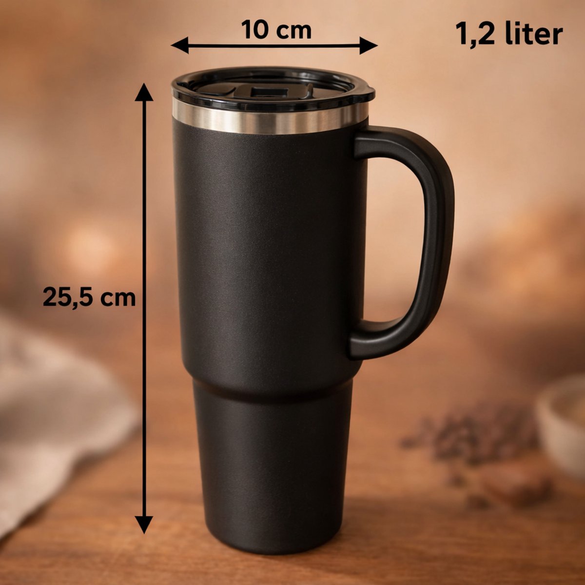 Thermosfles / Thermosbeker met eigen naam - Zwart - Laser gegraveerd — cadeau in Eigen foto/tekst - foto 3