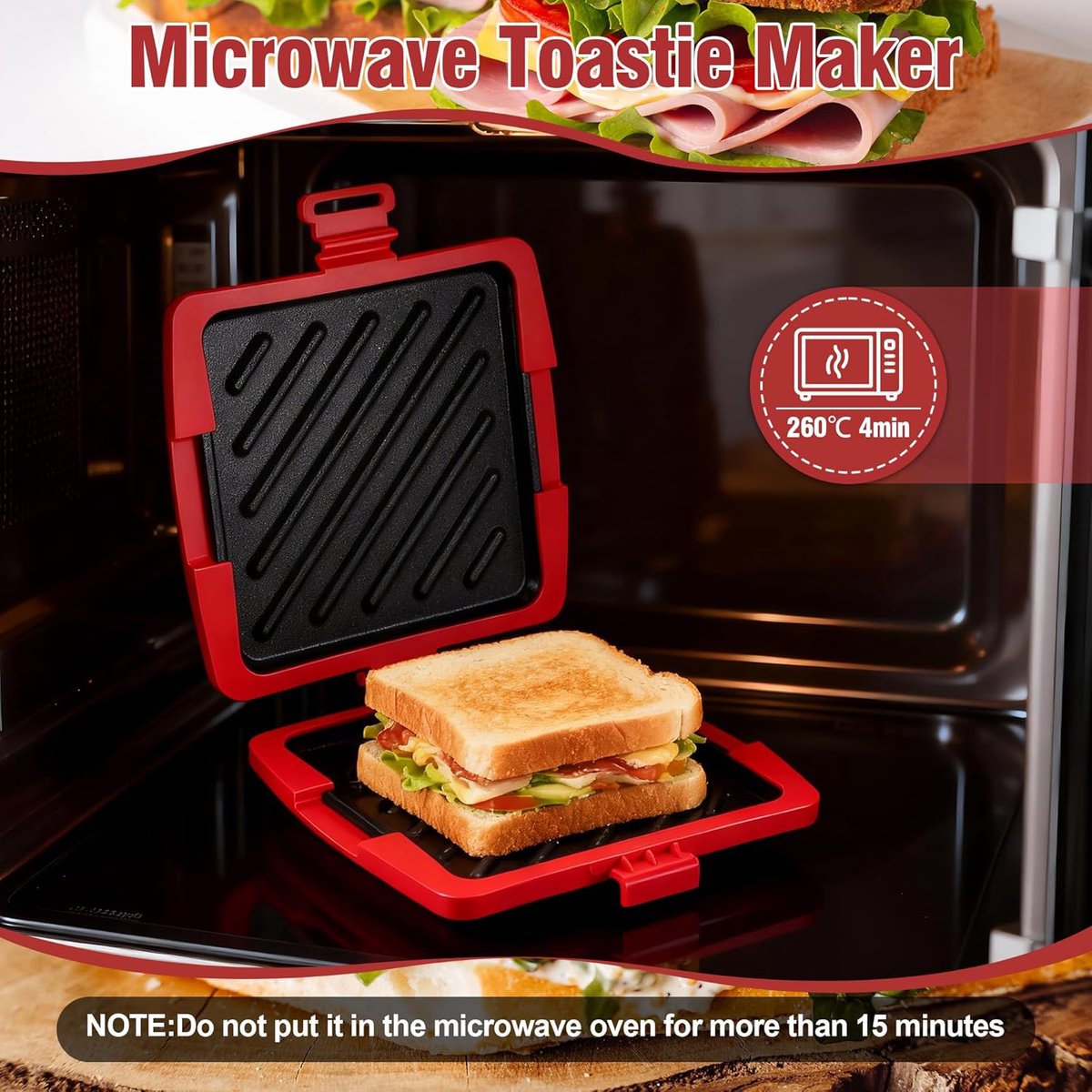 Tosti Apparaat - Sandwich Maker - Tosti Broodrooster - Magnetron Sandwich Maker Silicone - 16 X 16 Cm - Met Verwijderbare Aluminium Platen - Voor Sandwich Home Travel Office Dormitory Rv — afbeelding 4