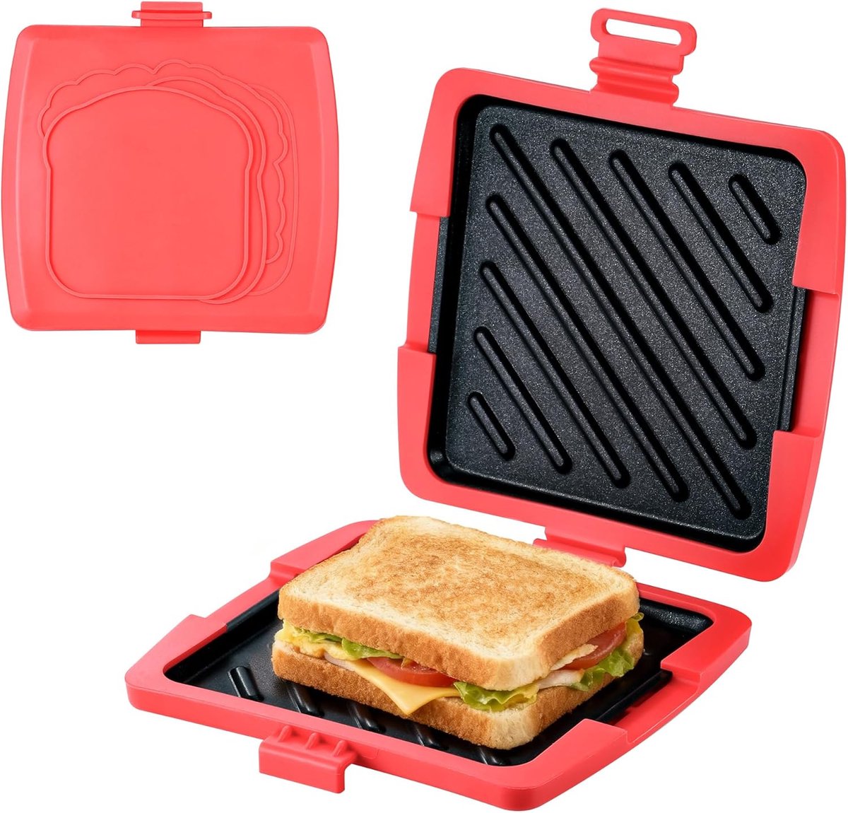 Tosti Apparaat - Sandwich Maker - Tosti Broodrooster - Magnetron Sandwich Maker Silicone - 16 X 16 Cm - Met Verwijderbare Aluminium Platen - Voor Sandwich Home Travel Office Dormitory Rv — afbeelding 1