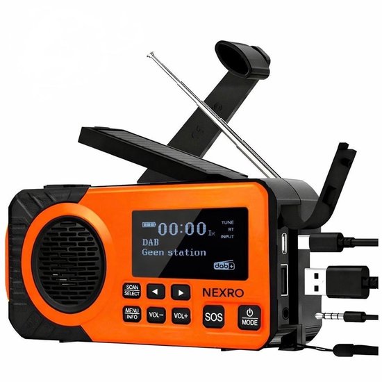 Meest verkochte Noodradio DAB+/FM + Zaklamp - Solar opwindbaar - Powerbank Zonneenergie - Noodpakket - Zaklamp - Bluetooth - Noodradio - Oorlog