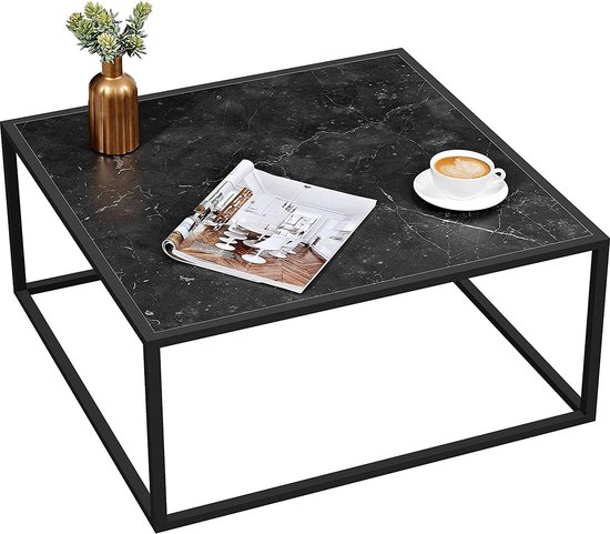 GDRN Table Basse en Marbre 60x60 CM – Design Carré Moderne | Marbre Noir Luxe & Métal Stable | Table Basse Compacte pour Salon