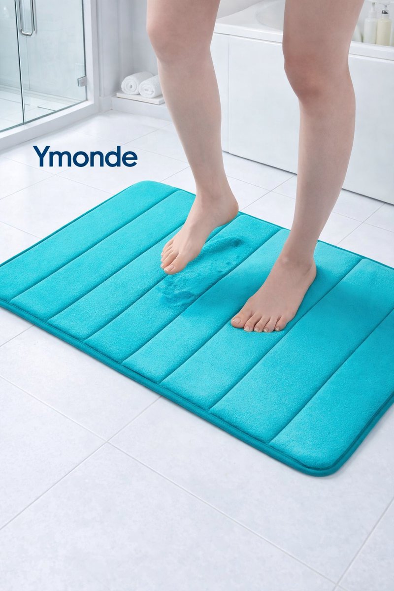 Ymonde Turquoise Anti-Slip Badmat – 50×80 cm – Verticaal Strepenpatroon – Badkamer Mat – Fris & Veilig